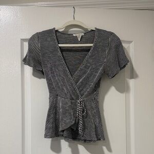 Striped Black and White Wrap Top